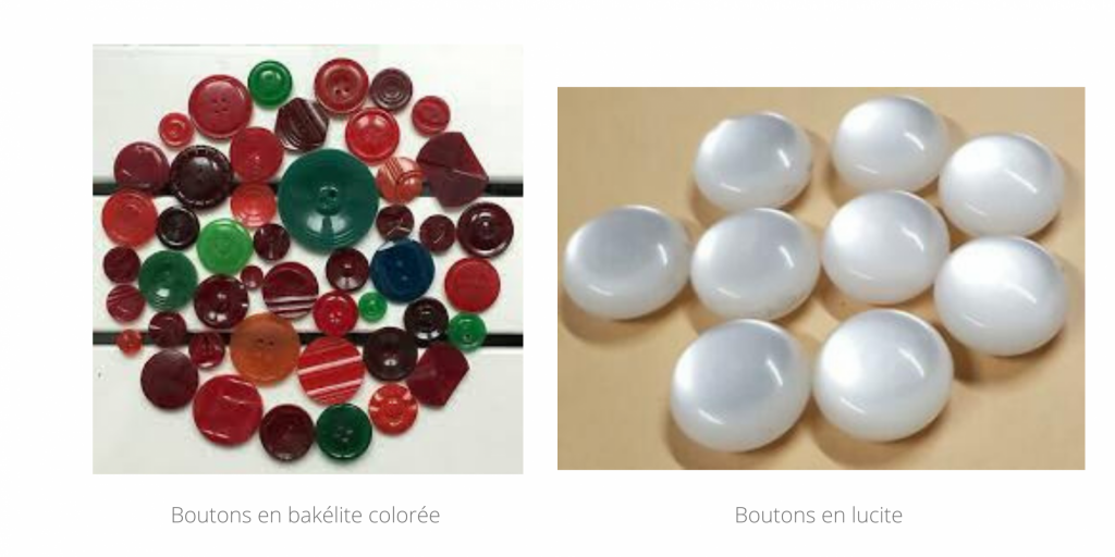 Visuels de boutons fait en matériaux Bakélite et lucite 